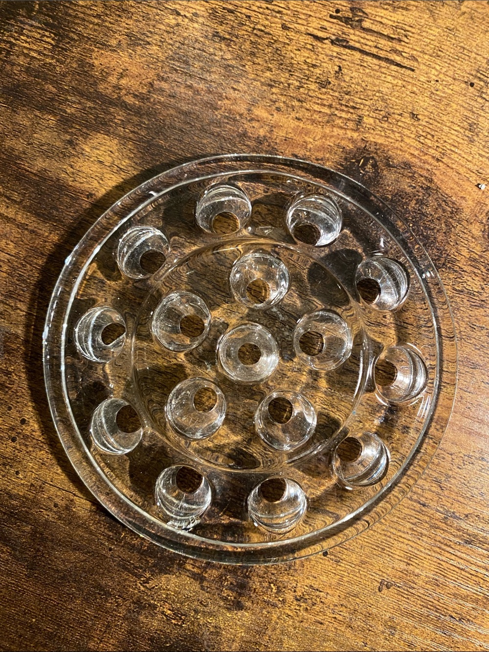 Clear Glass Flower Stem Holder - Round Multi-Hole Frog